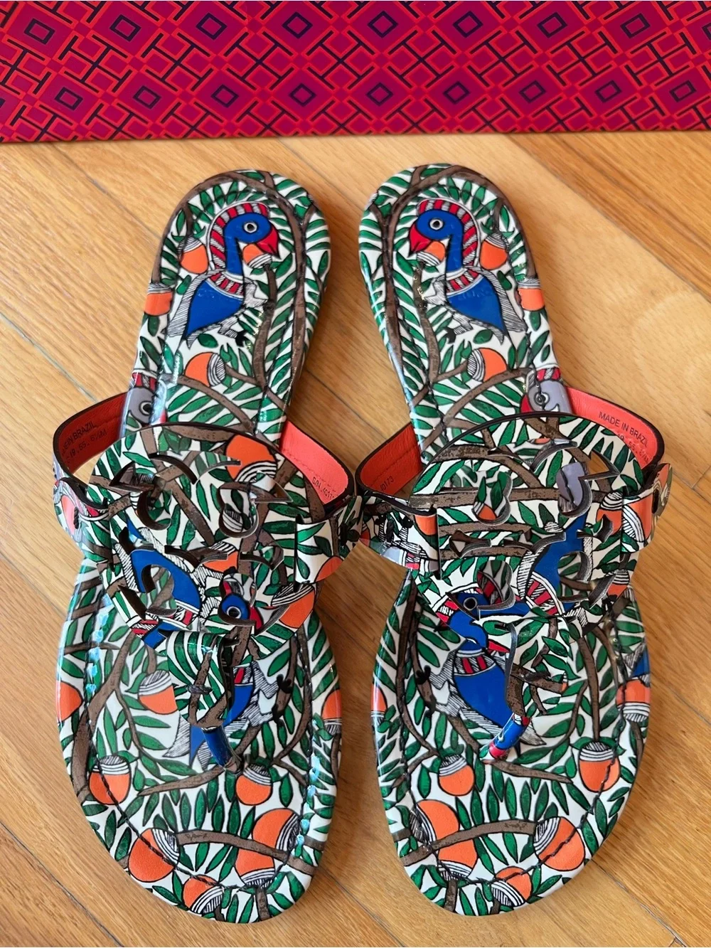 Tory Burch Orange Something Wild Printed Patent Leather Miller Sandals